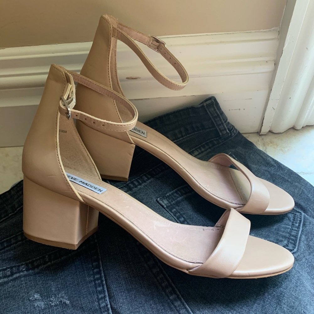 STEVE MADDEN NUDE IRENEE SANDALS OPEN TOE HEELS